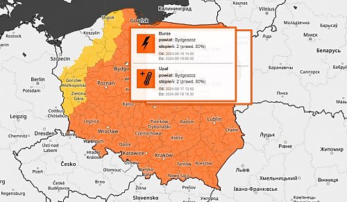 Ostrzeżenie przed burzami dla Bydgoszczy i okolic