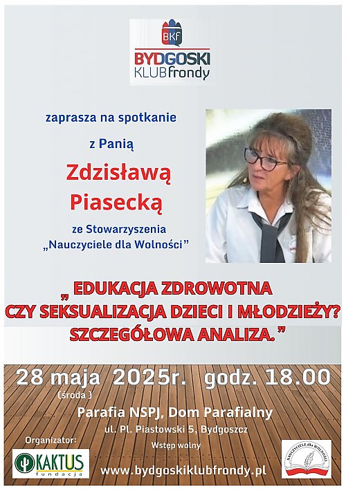 Bydgoszcz: Debata o edukacji zdrowotnej w szkołach – spotkanie z Zdzisławą Piasecką