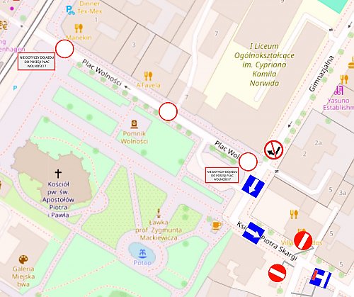 Nowe utrudnienia na placu Wolności komplikują życie mieszkańców
