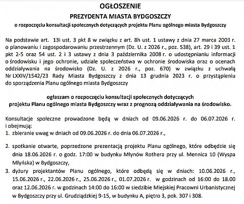 Przyszłość Bydgoszczy pod konsultacjami. Mieszkańcy będą mogli zgłaszać uwagi do planu ogólnego