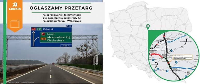 Ponowny przetarg na dokumentację dla poszerzenia A1 Toruń - Włocławek