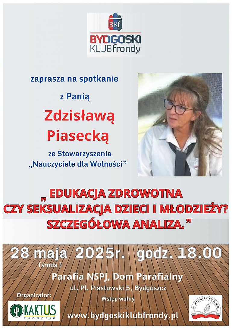 Bydgoszcz: Debata o edukacji zdrowotnej w szkołach – spotkanie z Zdzisławą Piasecką