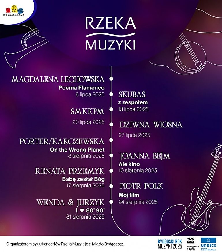 Rzeka Muzyki znów porwie Bydgoszcz! Grechuta, Skubas, Przemyk i muzyka filmowa za darmo