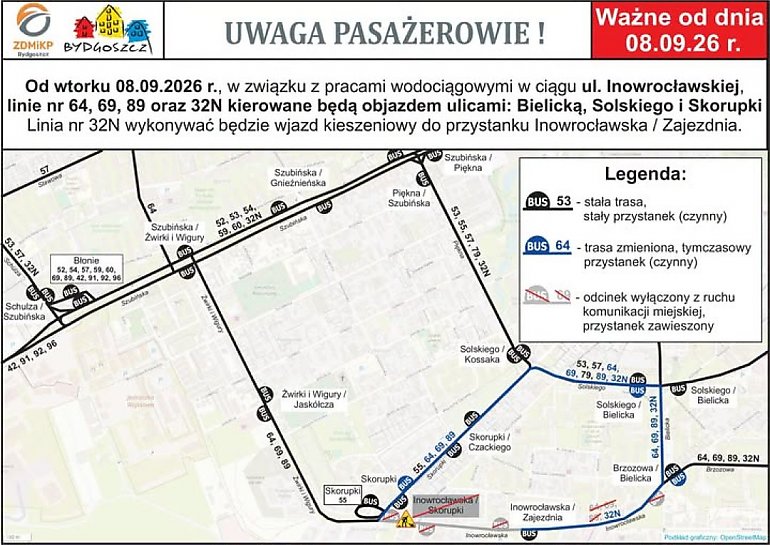 Duże zmiany na Górzyskowie. Inowrocławska zamknięta, autobusy pojadą objazdem
