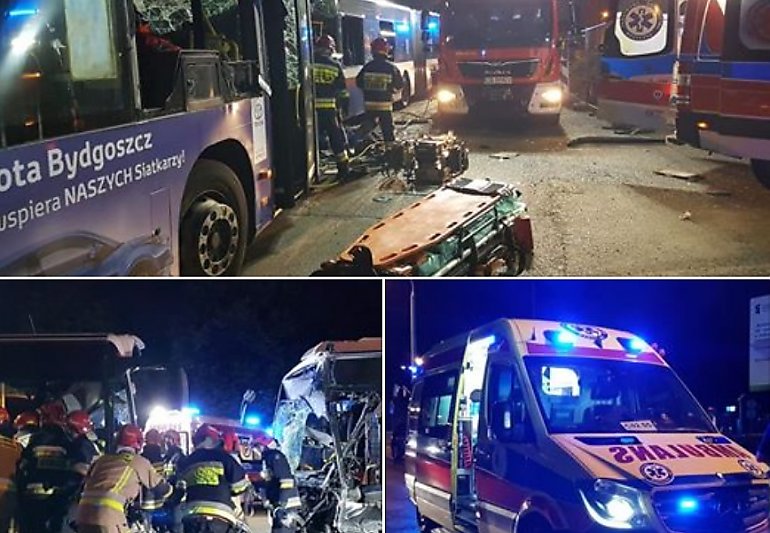 Zderzenie czołowe autobusów na Bernardyńskiej. 12 osób trafiło do szpitala